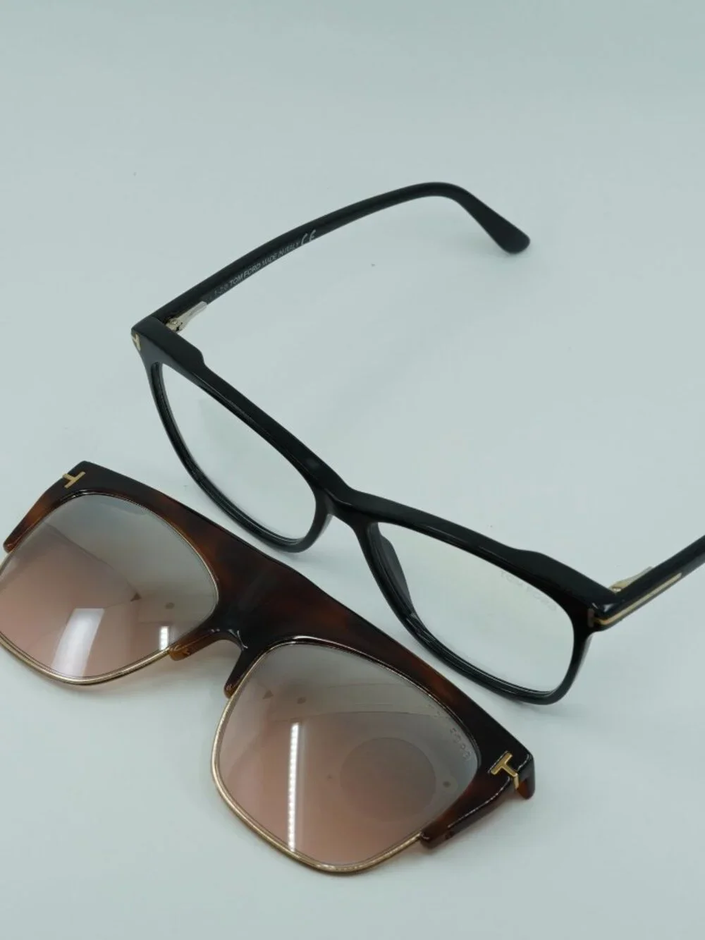 Tom Ford FT5690-B 001 Eyeglasses Black 55mm Cat Eye Frame, Clip-On Havana